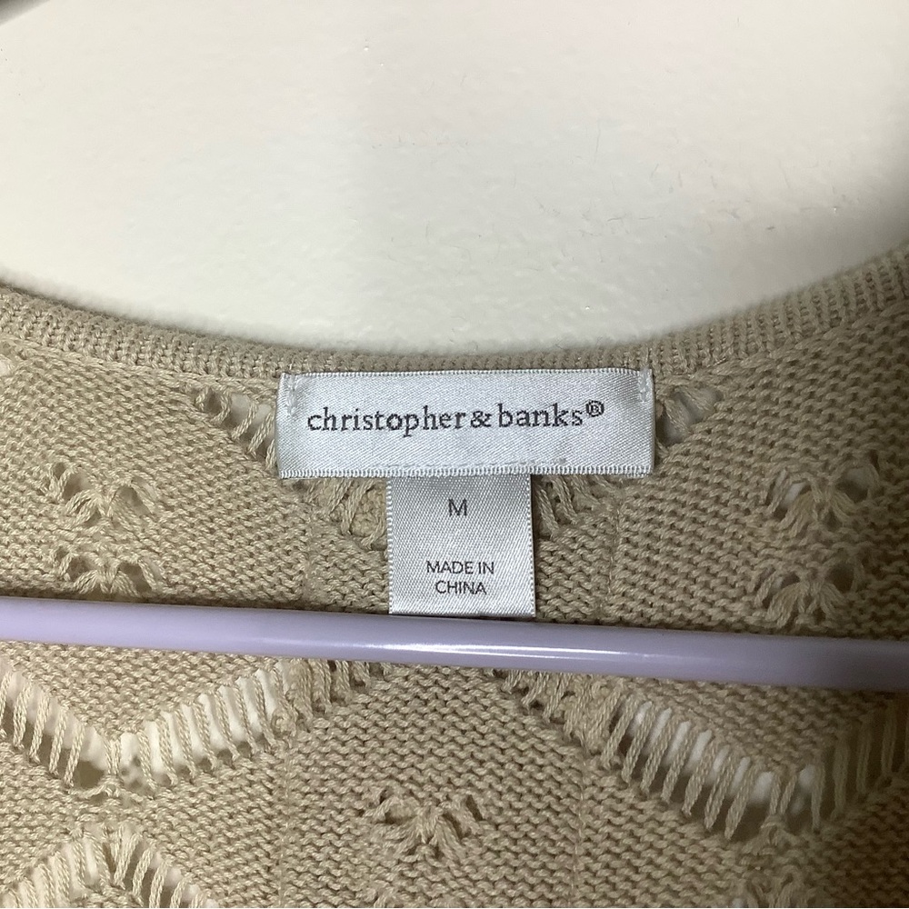 < Christopher & Banks Beige Crochet Knit Sweater Cardigan > - Picture 3 of 5